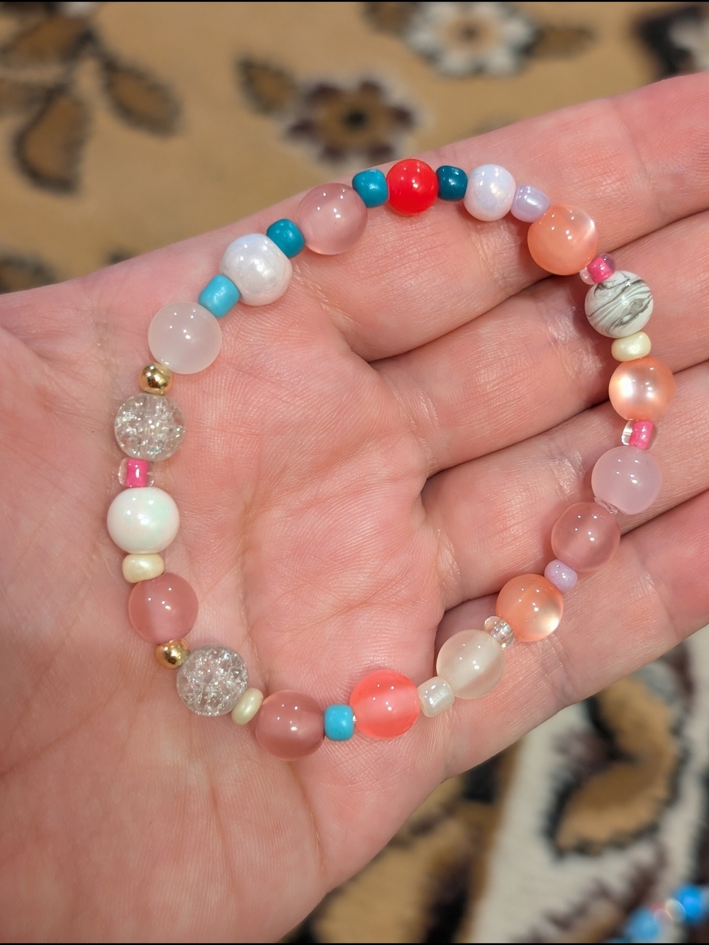 Handmade Pink & Multicolor Beaded Stretch Bracelet